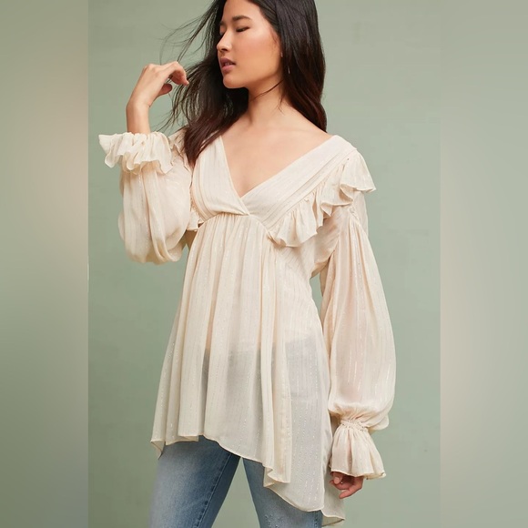 MAEVE by ANTHROPOLOGIE NWOT Wynne Tunic Top in Taupe - Picture 1 of 8